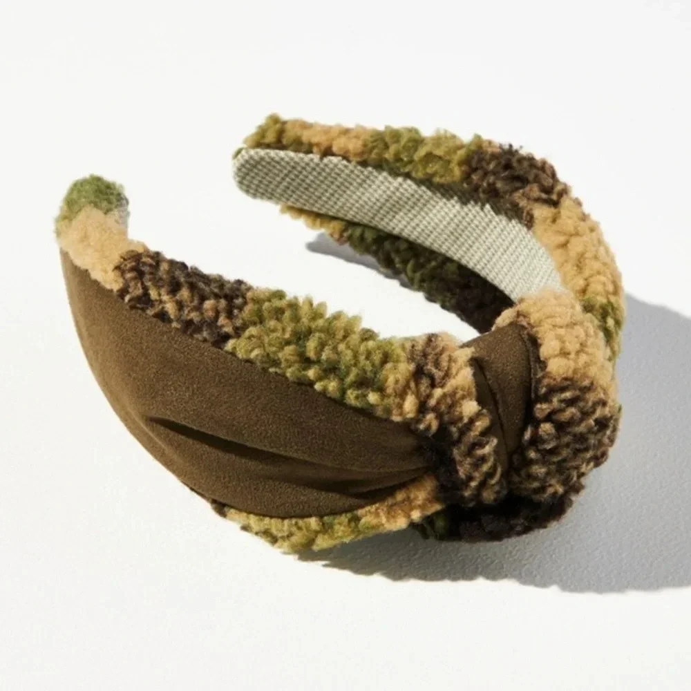 Anthropologie Sherpa Trimmed Plaid Headband